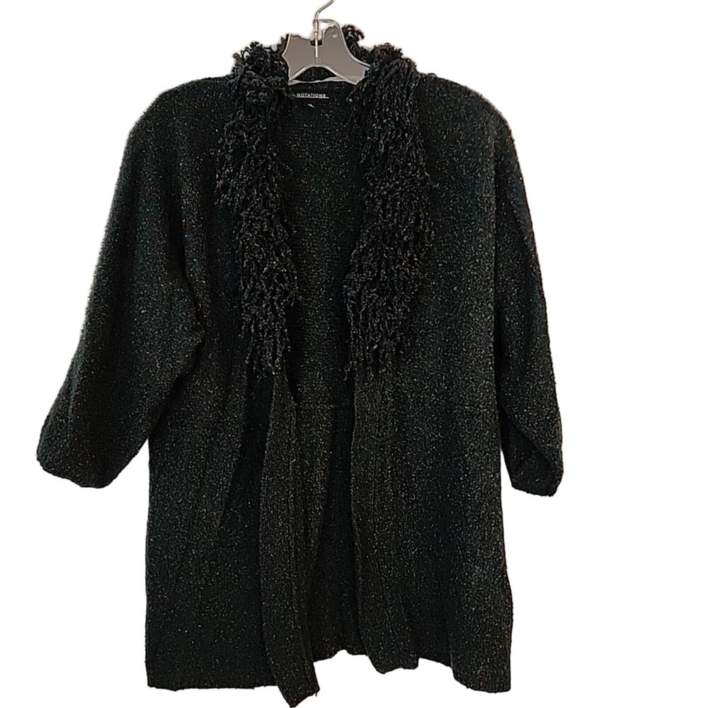 Notations XL Cardigan Sweater with Fringy Neckline